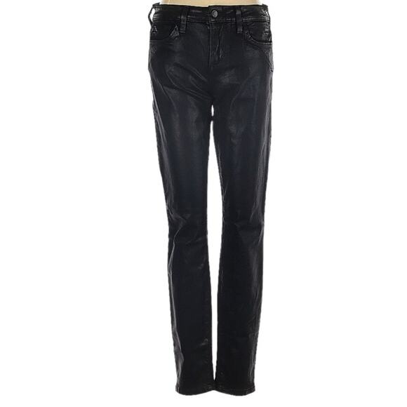 Joe's Jeans Jet Black Coated Denim Zip Fly Skinny Ankle Cropped Pants Women's 25 - Picture 1 of 15